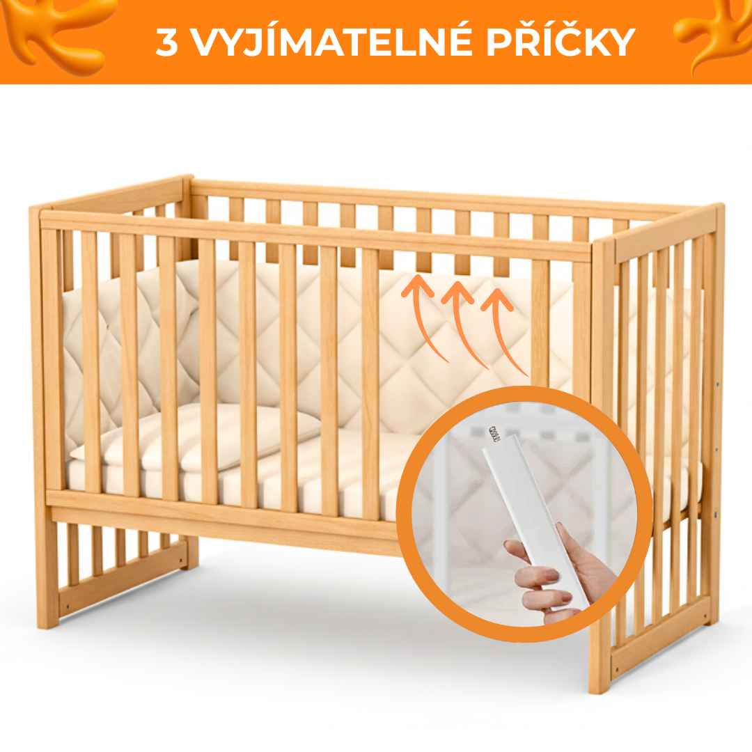 Dětská postýlka Sleeppo Gekko Kids 120x60. Přírodní Buk